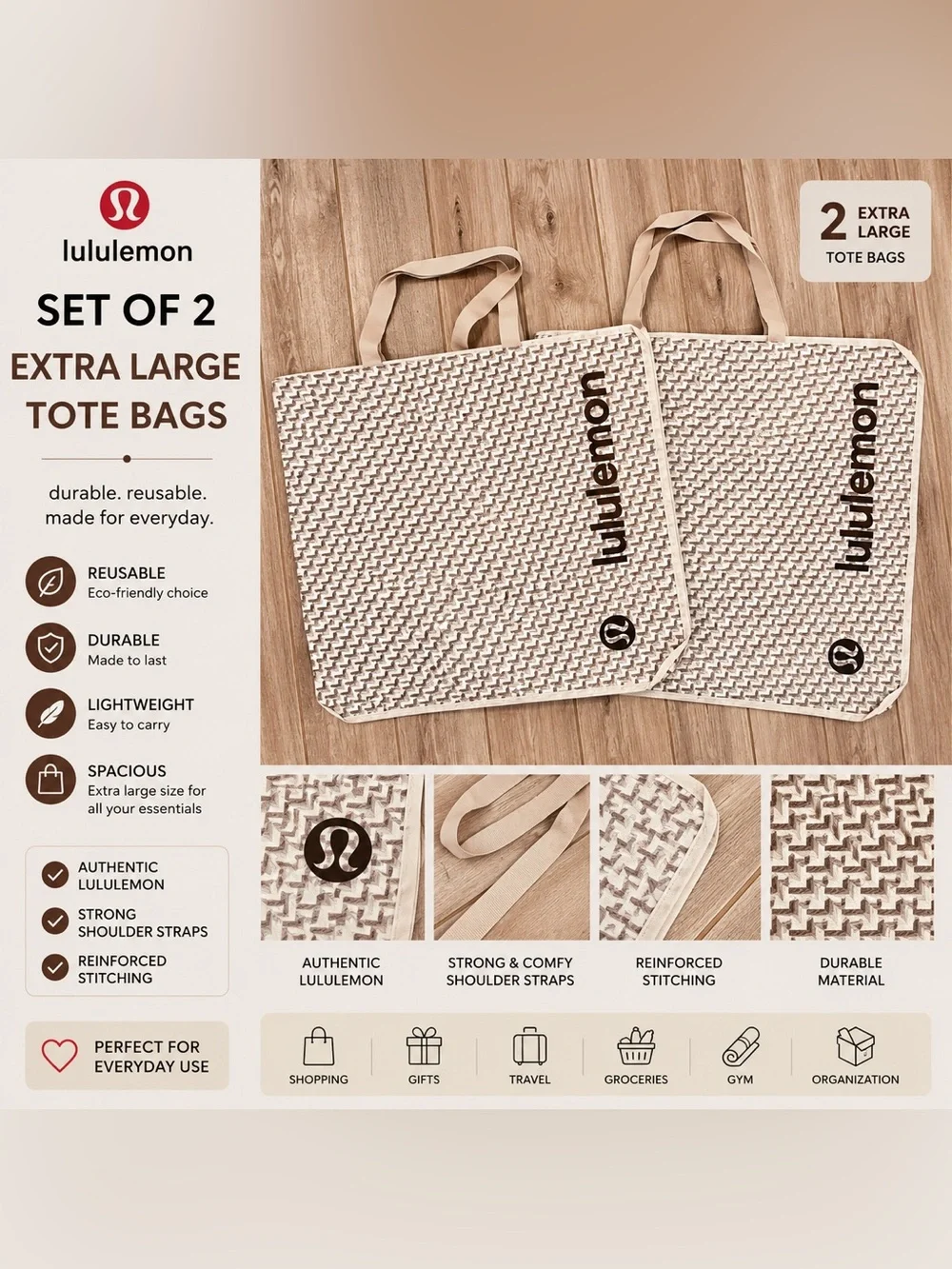 lululemon tote bag canvas two tone Two-Tone Bag, 10L Colour:Snow Leopard Backpack patterns Premium Belt Bag Lightweight
